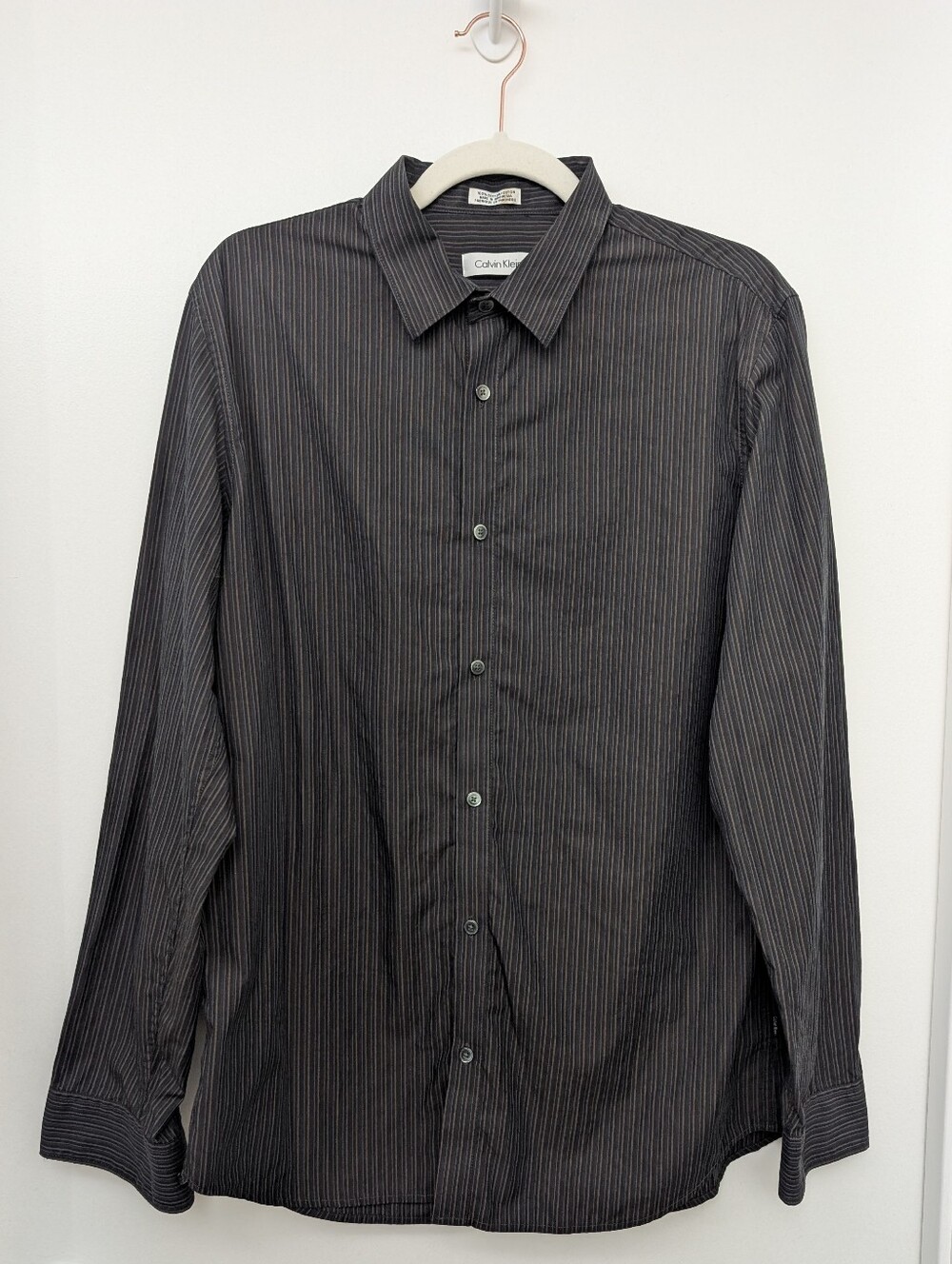 Calvin Klein Men's Black Pinstripe Button-Up Shirt